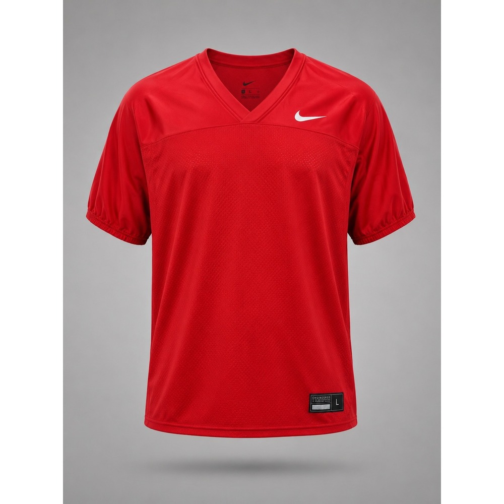 Nike Mens Football Jersey Red Mesh V-Neck Short Sleeve Engineered Top Size‎ L